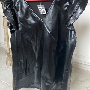 Black faux leather top with flutter sleeves